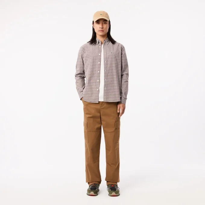 Chemise en popeline à carreaux pour homme, coupe classique