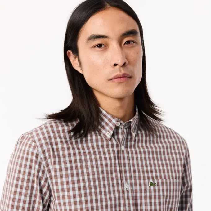 Chemise en popeline à carreaux pour homme, coupe classique