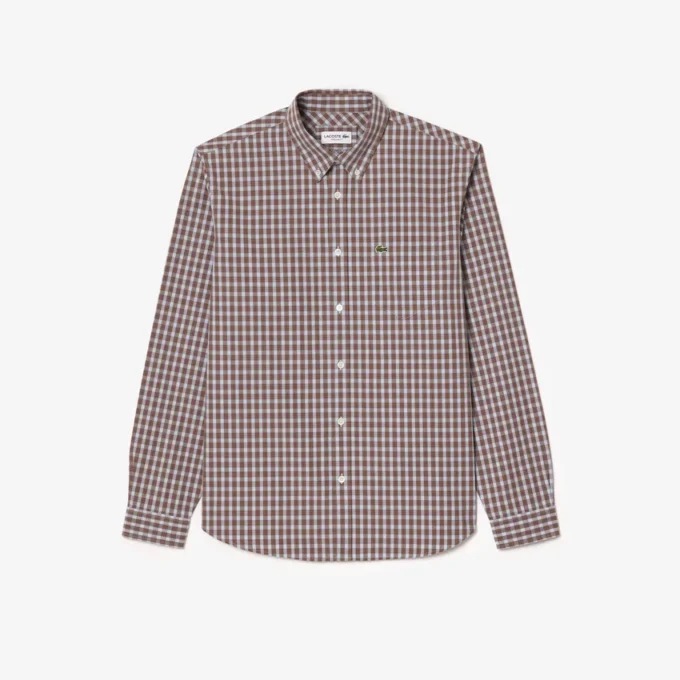 Chemise en popeline à carreaux pour homme, coupe classique