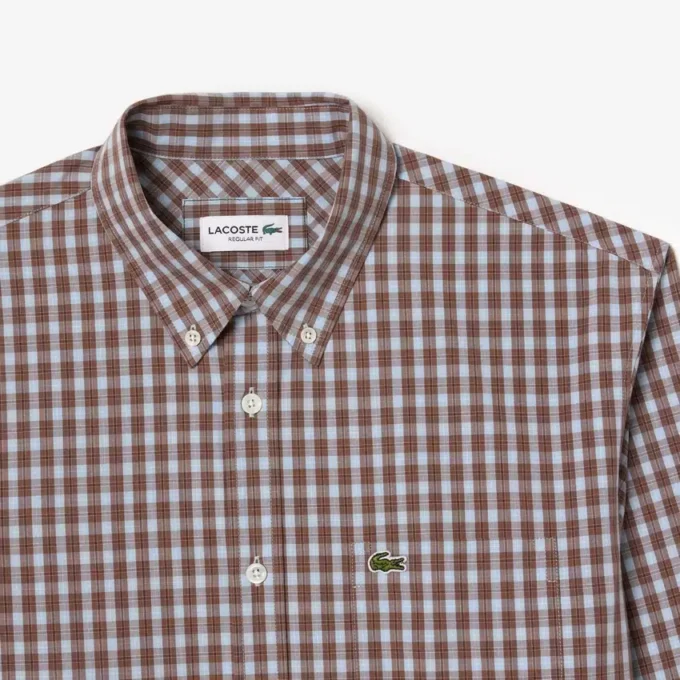 Chemise en popeline à carreaux pour homme, coupe classique