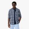 Chemise en popeline stretch à imprimé vichy, coupe ajustée Chemise en popeline stretch à imprimé vichy, coupe ajustée