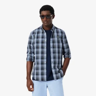 Chemise en popeline stretch à imprimé vichy, coupe ajustée