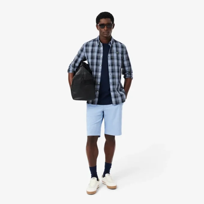 Chemise en popeline stretch à imprimé vichy, coupe ajustée Chemise en popeline stretch à imprimé vichy, coupe ajustée