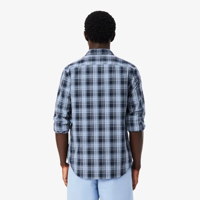 Chemise en popeline stretch à imprimé vichy, coupe ajustée Chemise en popeline stretch à imprimé vichy, coupe ajustée