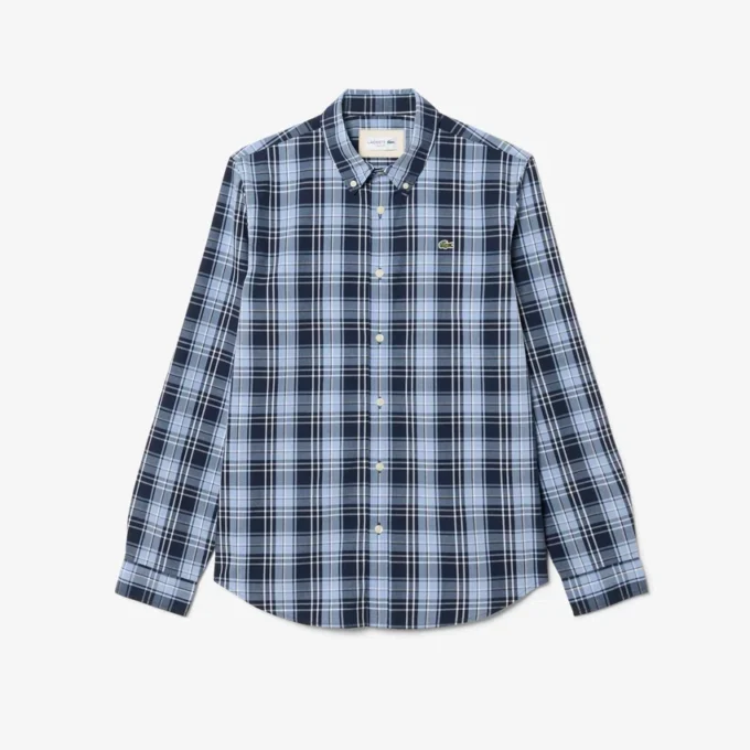 Chemise en popeline stretch à imprimé vichy, coupe ajustée Chemise en popeline stretch à imprimé vichy, coupe ajustée