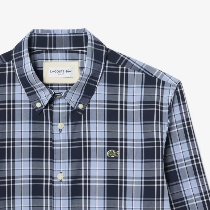 Chemise en popeline stretch à imprimé vichy, coupe ajustée Chemise en popeline stretch à imprimé vichy, coupe ajustée