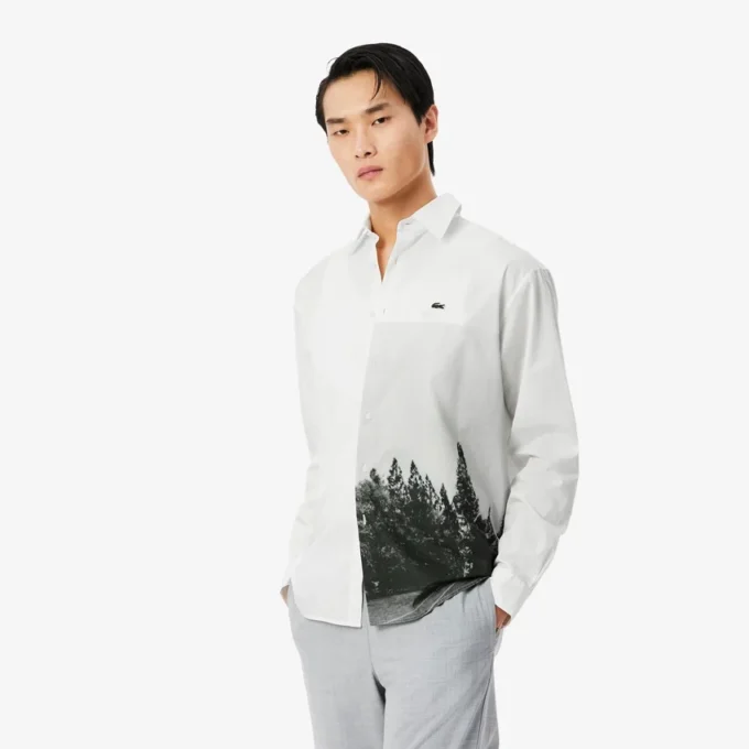 Chemise en sergé de coton imprimé, coupe décontractée Chemise en sergé de coton imprimé, coupe décontractée