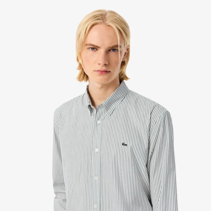 Chemise rayée en coton pinpoint coupe classique pour homme