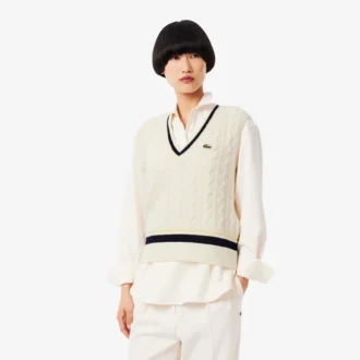 Gilet en laine à mailles torsadées pour femme