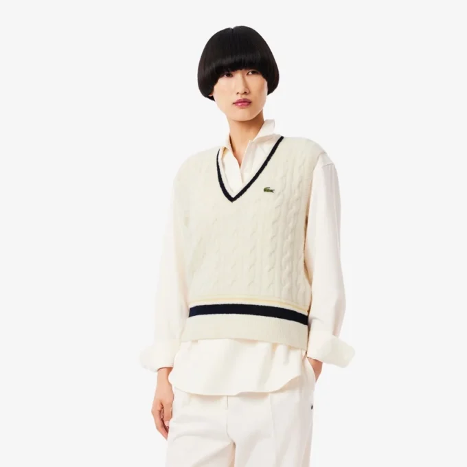 Gilet en laine à mailles torsadées pour femme
