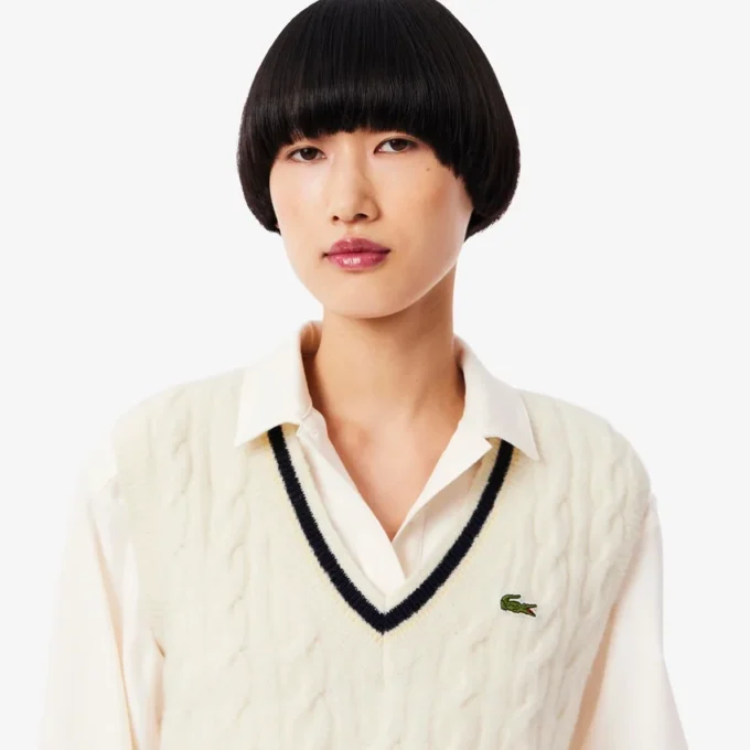 Gilet en laine à mailles torsadées pour femme