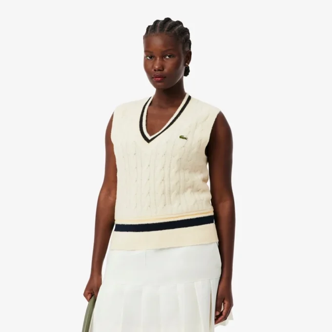 Gilet en laine à mailles torsadées pour femme