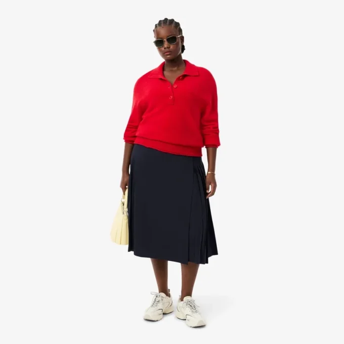 Jupe mi-longue plissée en laine pour femme Jupe mi-longue plissée en laine pour femme