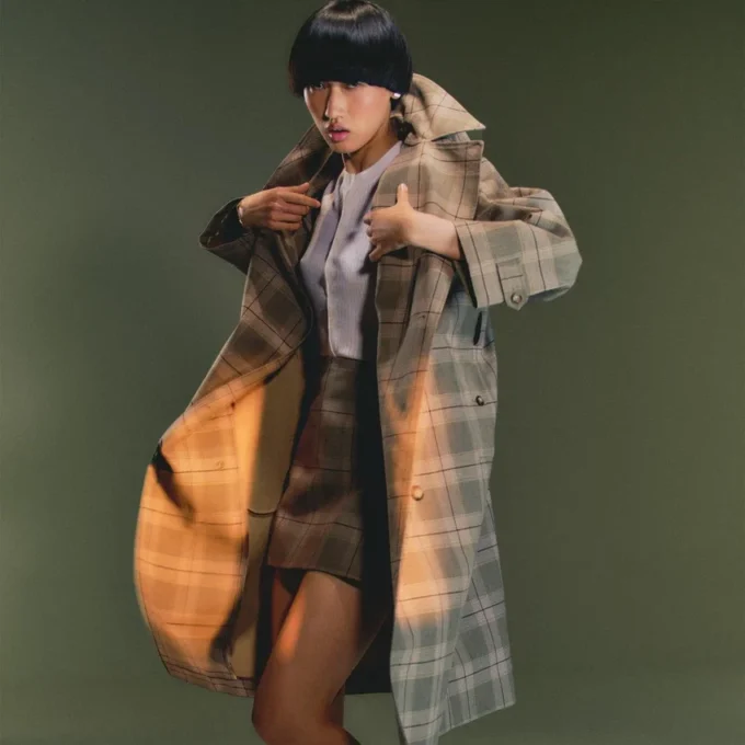 Manteau cache-cœur à carreaux hydrofuge pour femme Manteau cache-cœur à carreaux hydrofuge pour femme