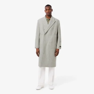 Manteau en laine à double boutonnage et motif chevron pour homme