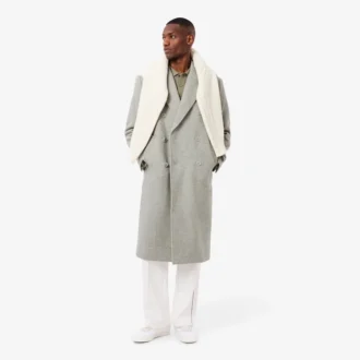 Manteau en laine à double boutonnage et motif chevron pour homme