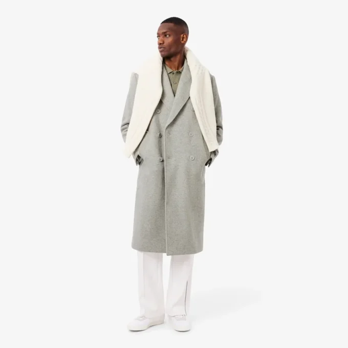 Manteau en laine à double boutonnage et motif chevron pour homme