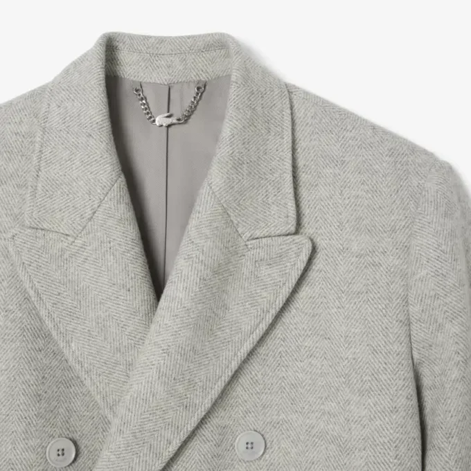 Manteau en laine à double boutonnage et motif chevron pour homme