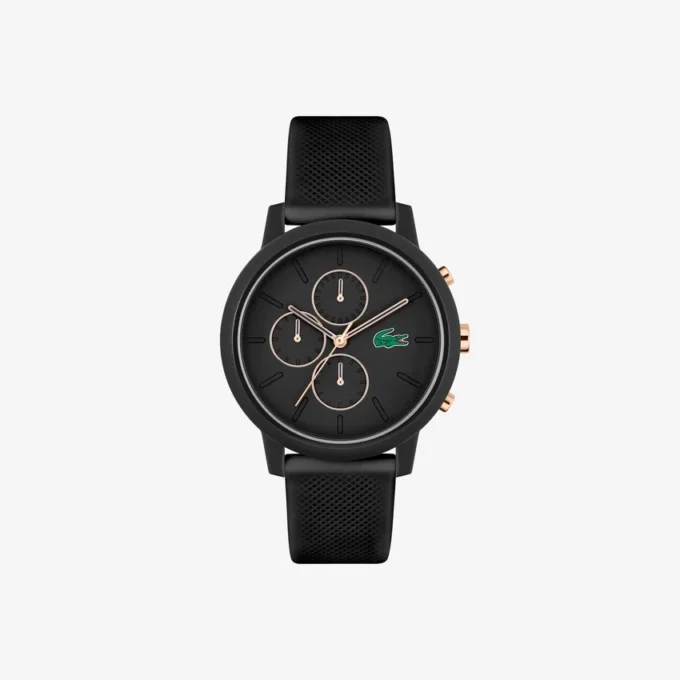 Montres Lacoste.12.12 Chrono en silicone noir et or carnation