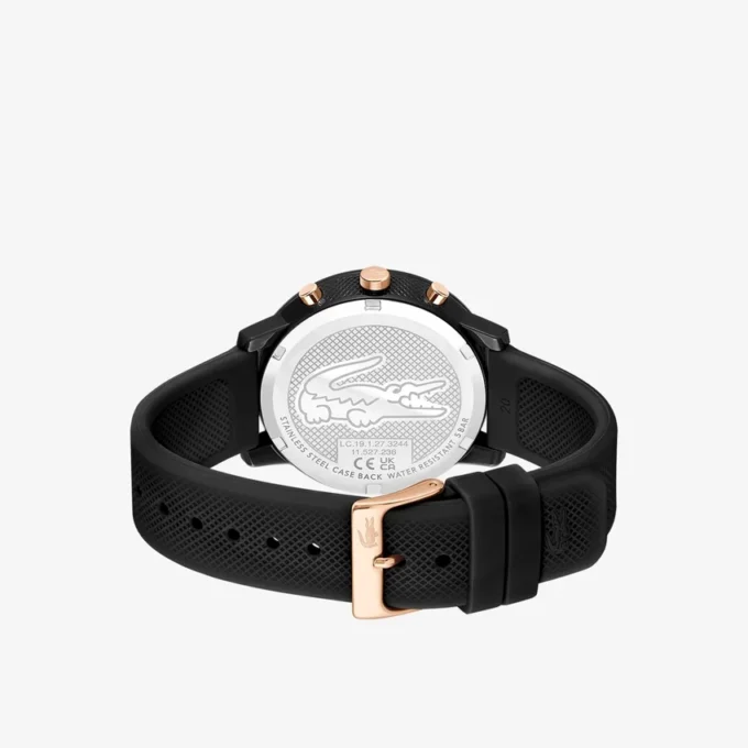 Montres Lacoste.12.12 Chrono en silicone noir et or carnation