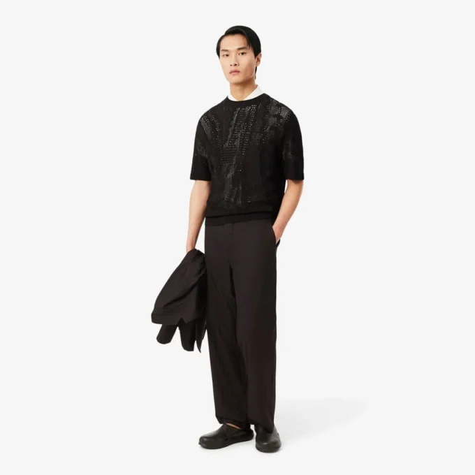 Pantalon de costume en coton rayé, coupe droite Pantalon de costume en coton rayé, coupe droite