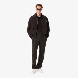 Pantalon droit en laine à motif chevrons pour homme