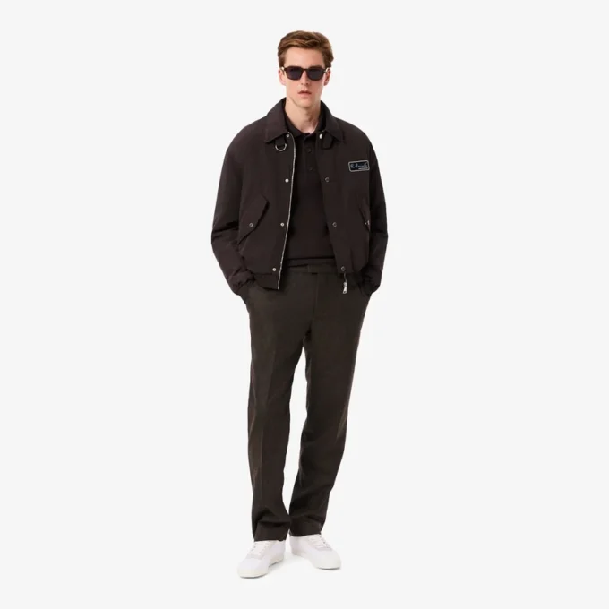 Pantalon droit en laine à motif chevrons pour homme