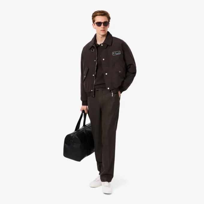 Pantalon droit en laine à motif chevrons pour homme