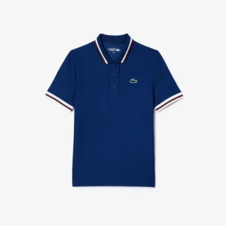 Polo de tennis à col rayé avec protection UV pour femme