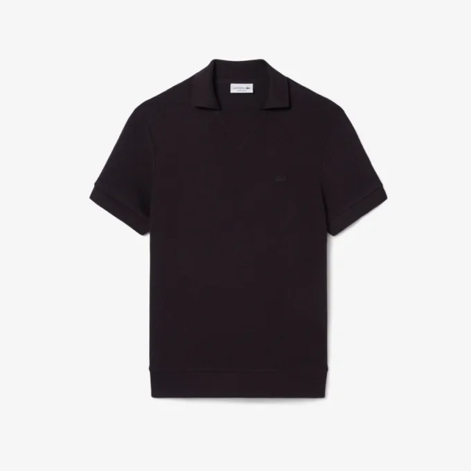 Polo en coton dentelé à coupe classique