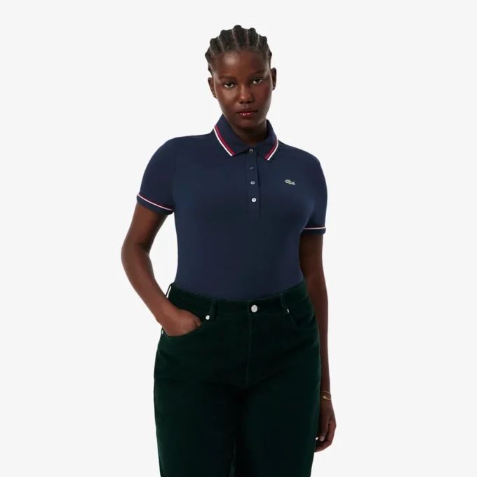 Polo femme L.12.D coupe ajustée avec bordures Polo femme L.12.D coupe ajustée avec bordures