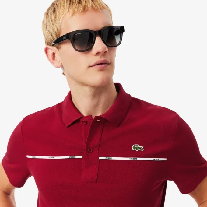 Polo L.12.12 à bordures logo, coupe classique pour homme Polo L.12.12 à bordures logo, coupe classique pour homme