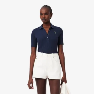 Polo L.12.D pour femme, coupe ajustée, motif Pointelle