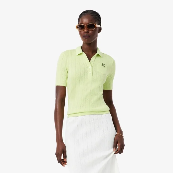 Polo L.12.D pour femme, coupe ajustée, motif Pointelle Polo L.12.D pour femme, coupe ajustée, motif Pointelle