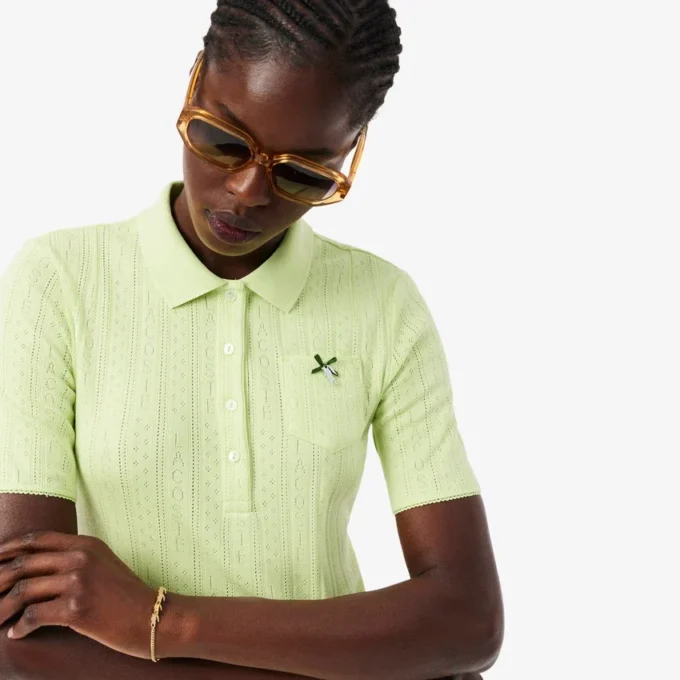 Polo L.12.D pour femme, coupe ajustée, motif Pointelle Polo L.12.D pour femme, coupe ajustée, motif Pointelle
