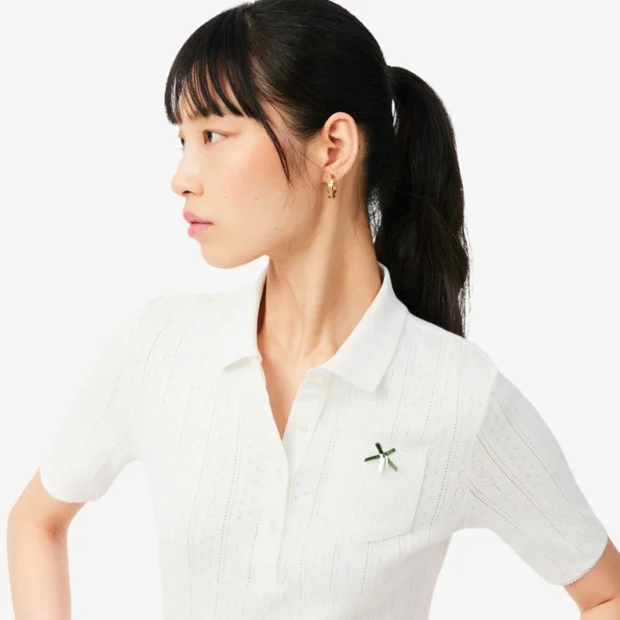 Polo L.12.D pour femme, coupe ajustée, motif Pointelle Polo L.12.D pour femme, coupe ajustée, motif Pointelle