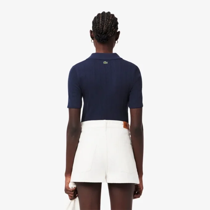 Polo L.12.D pour femme, coupe ajustée, motif Pointelle Polo L.12.D pour femme, coupe ajustée, motif Pointelle
