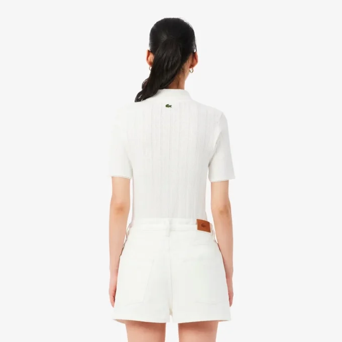 Polo L.12.D pour femme, coupe ajustée, motif Pointelle Polo L.12.D pour femme, coupe ajustée, motif Pointelle