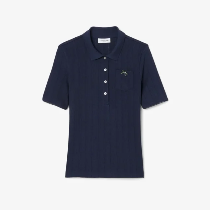 Polo L.12.D pour femme, coupe ajustée, motif Pointelle Polo L.12.D pour femme, coupe ajustée, motif Pointelle