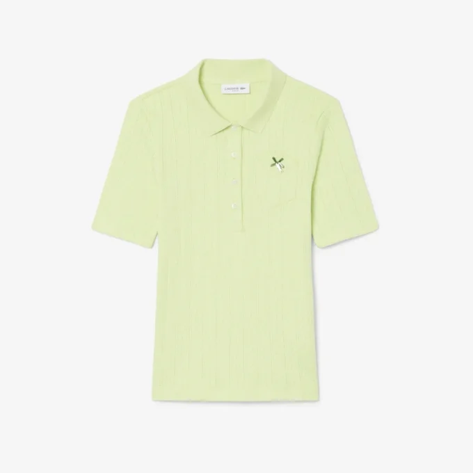 Polo L.12.D pour femme, coupe ajustée, motif Pointelle Polo L.12.D pour femme, coupe ajustée, motif Pointelle