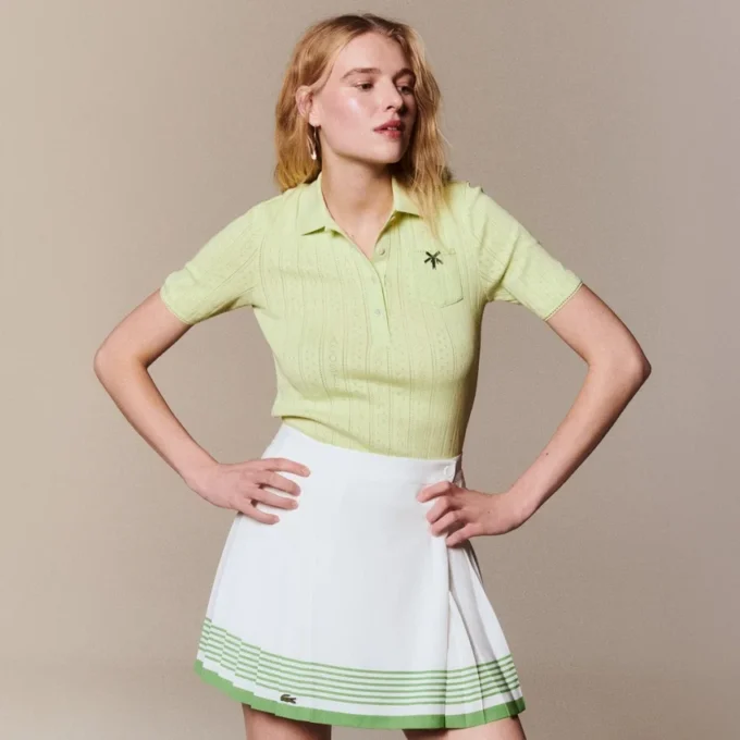 Polo L.12.D pour femme, coupe ajustée, motif Pointelle Polo L.12.D pour femme, coupe ajustée, motif Pointelle