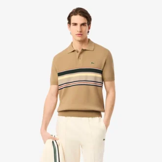 Polo rayé à col pour homme, fabriqué en France
