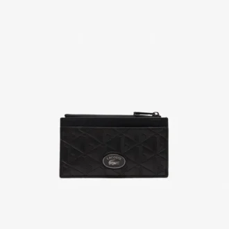 Porte-cartes en cuir monogrammé avec fermeture à glissière