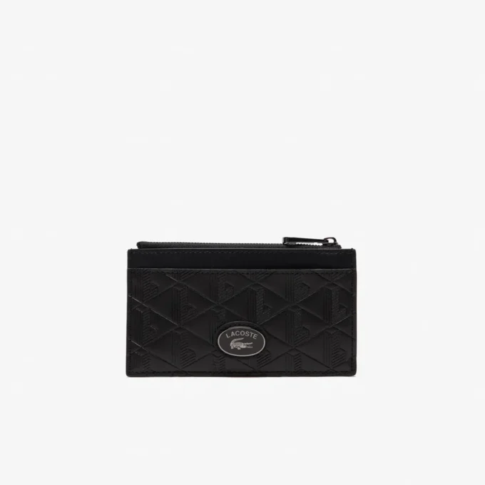 Porte-cartes en cuir monogrammé avec fermeture à glissière Porte-cartes en cuir monogrammé avec fermeture à glissière