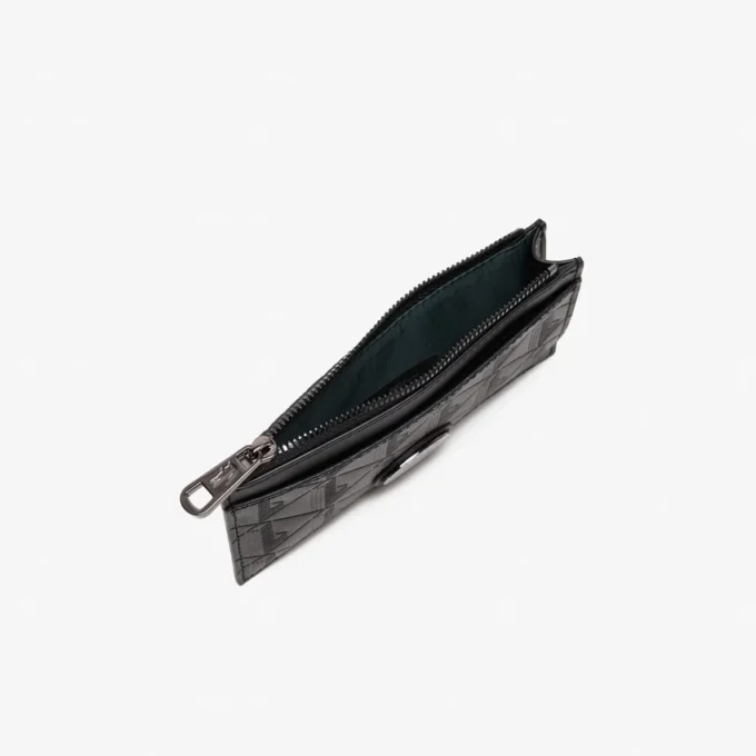 Porte-cartes en cuir monogrammé avec fermeture à glissière Porte-cartes en cuir monogrammé avec fermeture à glissière