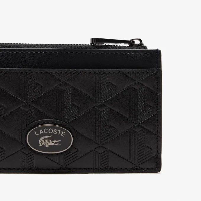 Porte-cartes en cuir monogrammé avec fermeture à glissière Porte-cartes en cuir monogrammé avec fermeture à glissière