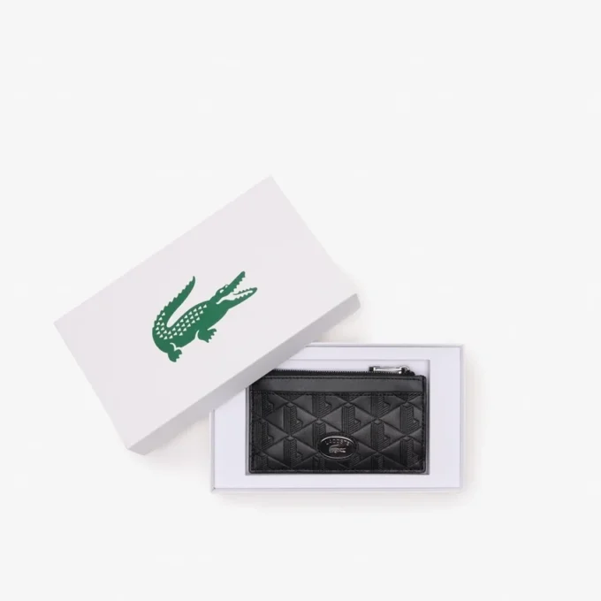 Porte-cartes en cuir monogrammé avec fermeture à glissière Porte-cartes en cuir monogrammé avec fermeture à glissière