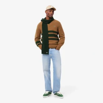 Pull à col en V en laine rayé pour homme