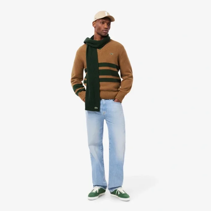 Pull à col en V en laine rayé pour homme Pull à col en V en laine rayé pour homme