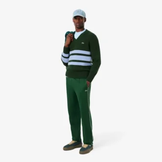 Pull à col en V en laine rayé pour homme